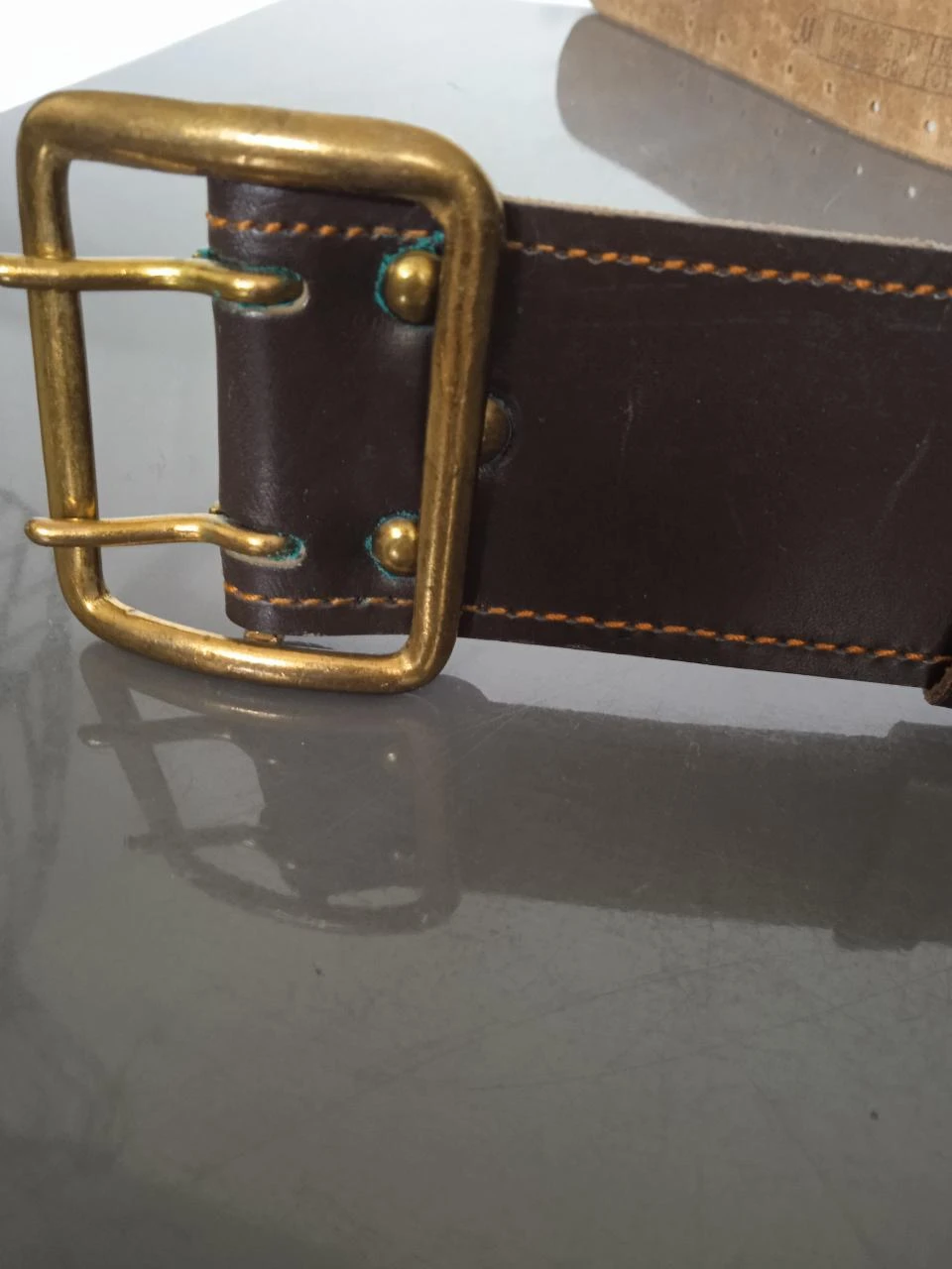 Vintage leren riem URSS 1981, echt leer, metalen gesp – photo 7